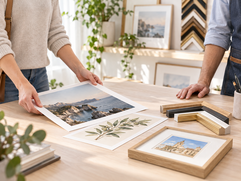 Trae fotografías, láminas, ilustraciones o recuerdos que quieras enmarcar.