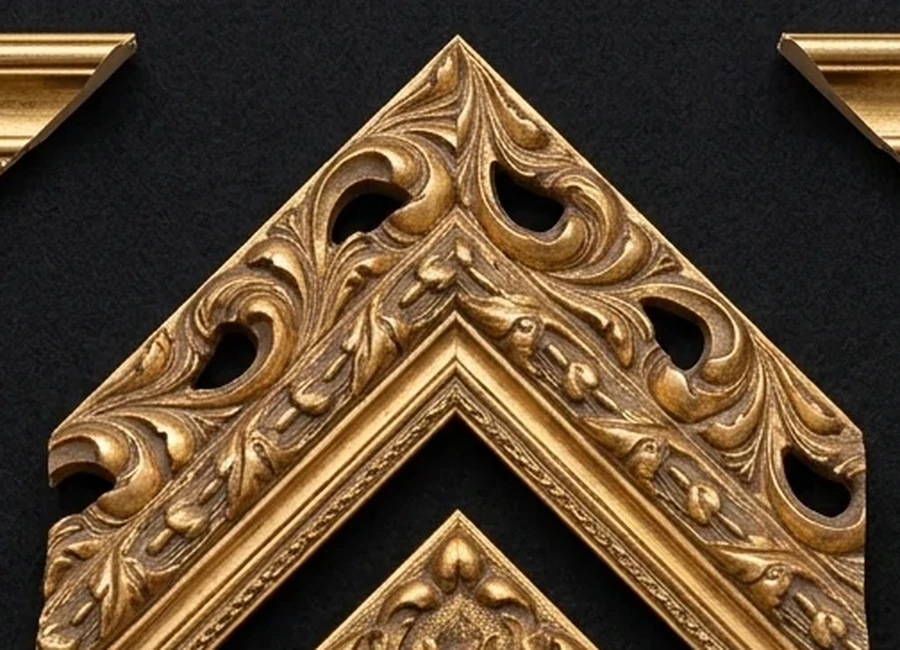 Detalle de relieves y acabados en molduras para cuadros