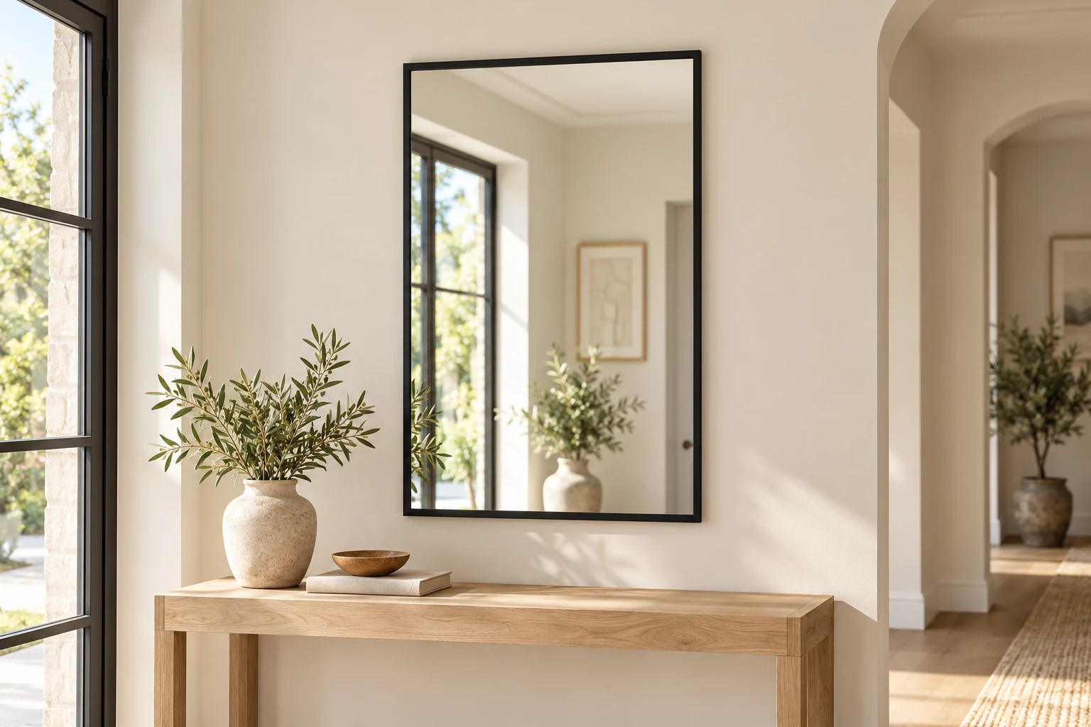 Espejo rectangular a medida con moldura negra de estilo moderno