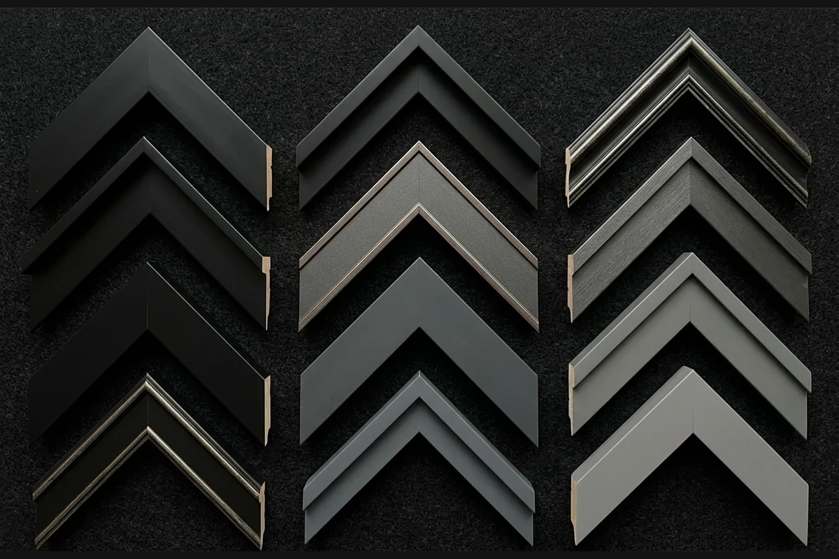 Muestrario de molduras modernas y minimalistas en negro y gris